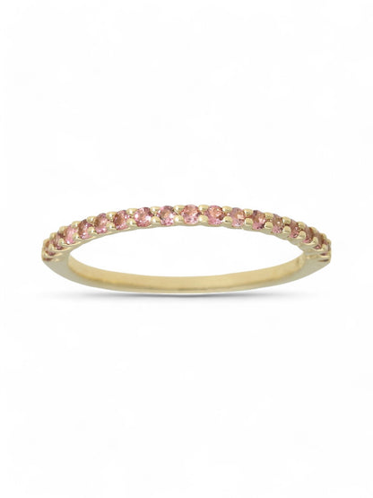 0.24ct Round Brilliant Cut Pink Tourmaline Half Eternity Ring in 9ct Yellow Gold