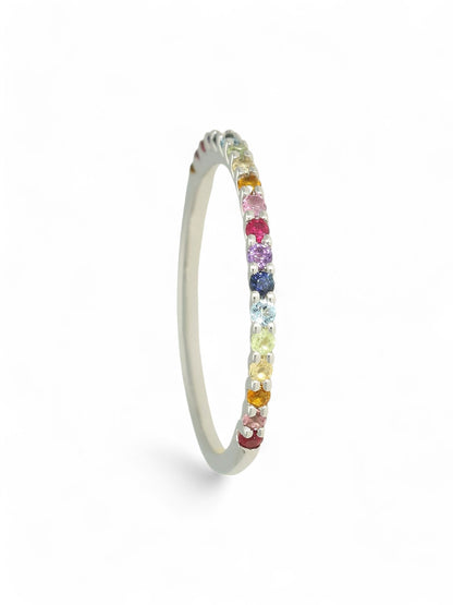 Mixed Rainbow Gemstone Half Eternity Ring in 9ct White Gold