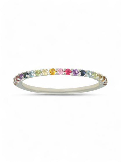 Mixed Rainbow Gemstone Half Eternity Ring in 9ct White Gold