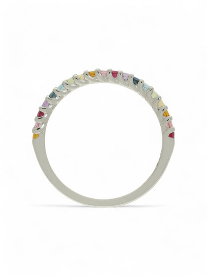 Mixed Rainbow Gemstone Half Eternity Ring in 9ct White Gold