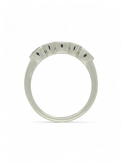 0.60ct Oval Cut Pink Tourmaline & 0.11ct Round Brilliant Cut Diamond Five Stone Ring in 9ct White Gold