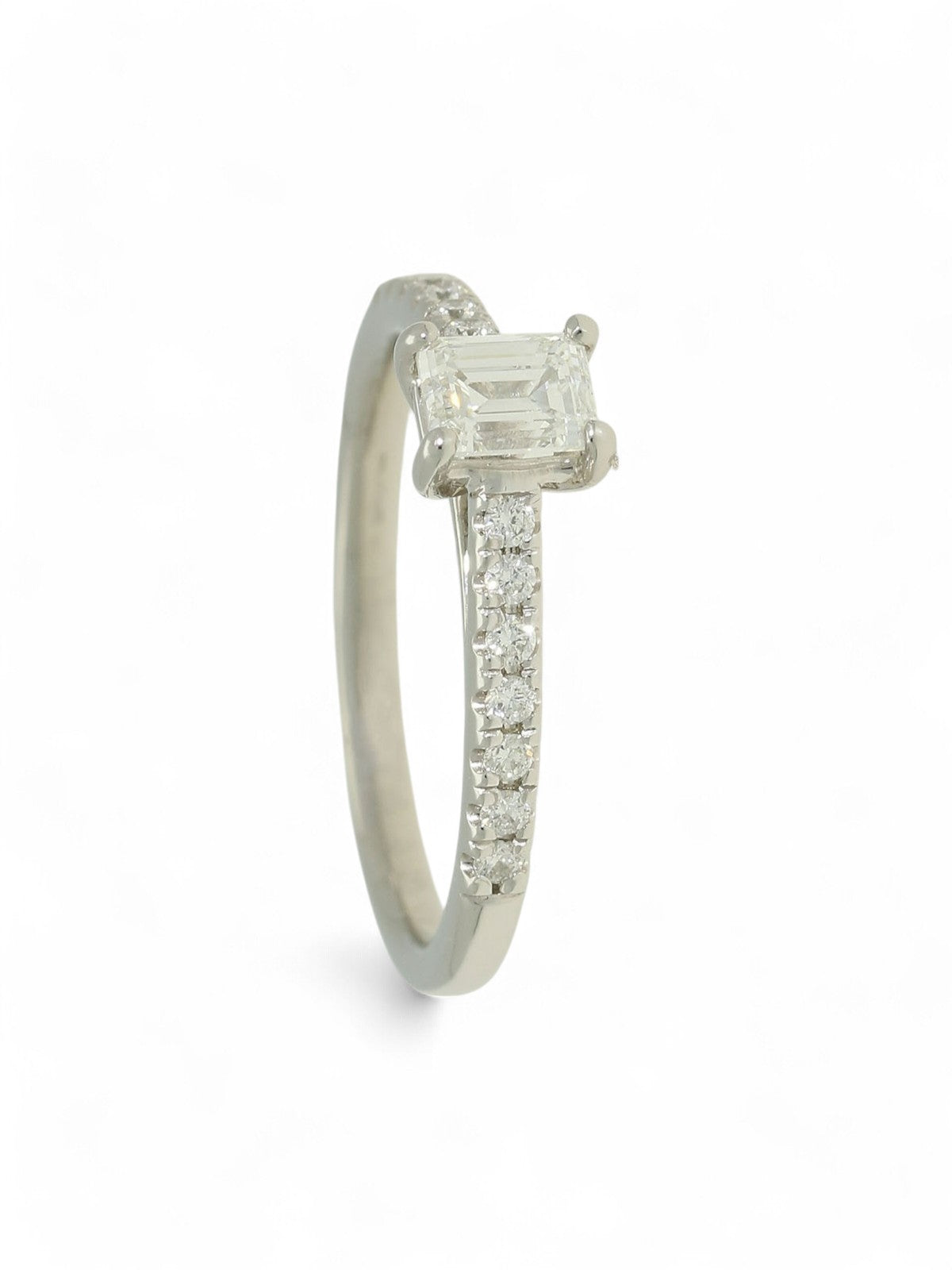 Diamond Solitaire Engagement Ring 0.50ct Emerald Cut in Platinum with Diamond Set Shoulders