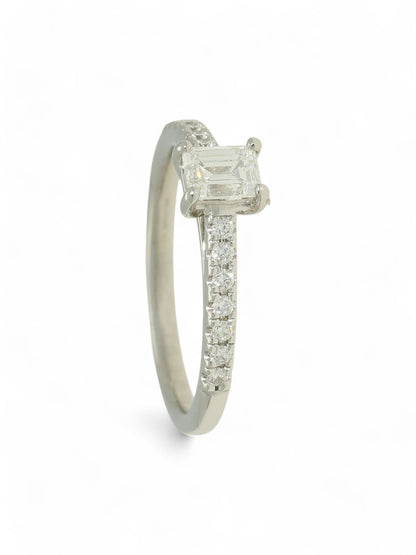 Diamond Solitaire Engagement Ring 0.50ct Emerald Cut in Platinum with Diamond Set Shoulders