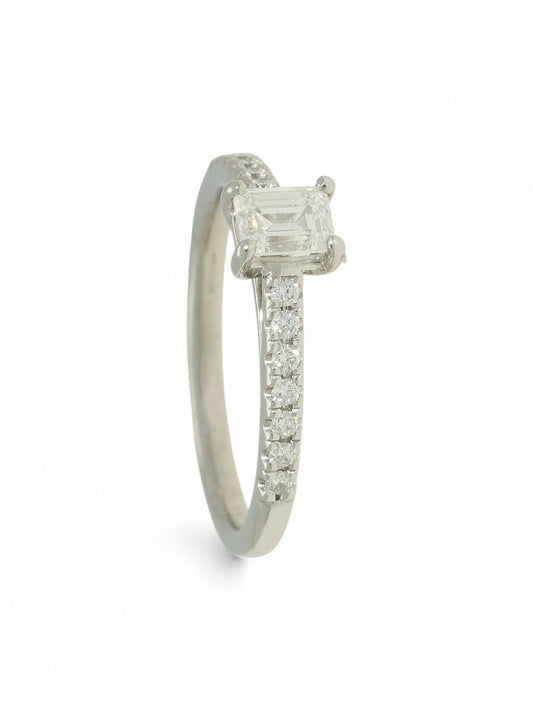 Diamond Solitaire Engagement Ring "The Zara Collection" Certificated 0.50ct Emerald Cut in Platinum with Diamond Set Shoulders