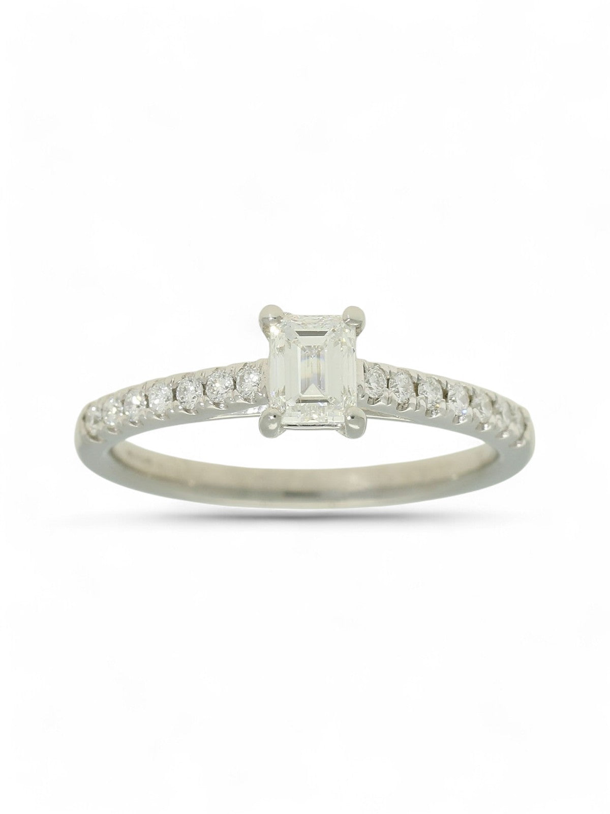 Diamond Solitaire Engagement Ring 0.50ct Emerald Cut in Platinum with Diamond Set Shoulders