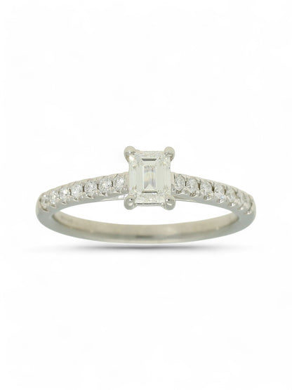 Diamond Solitaire Engagement Ring 0.50ct Emerald Cut in Platinum with Diamond Set Shoulders