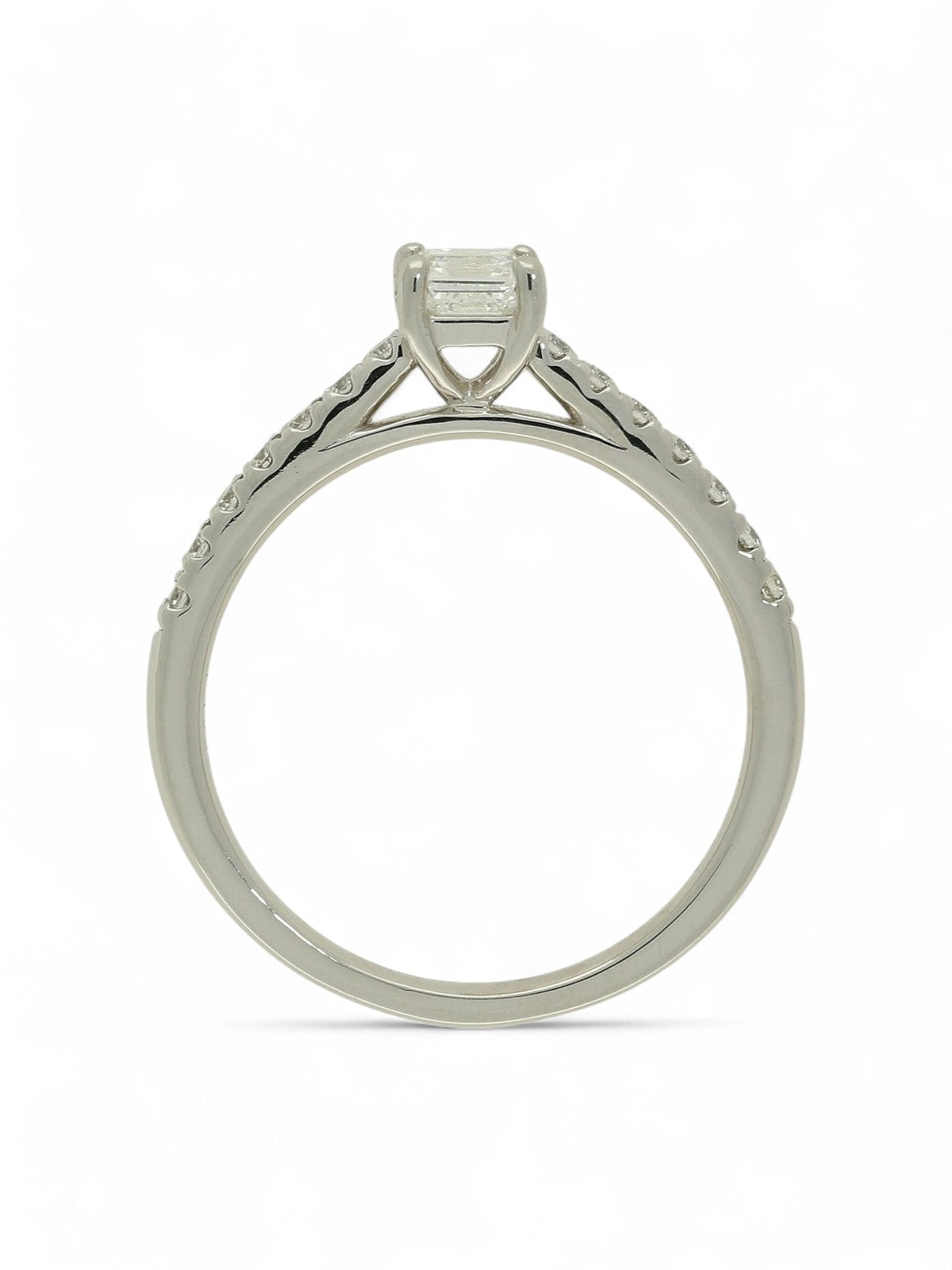 Diamond Solitaire Engagement Ring 0.50ct Emerald Cut in Platinum with Diamond Set Shoulders