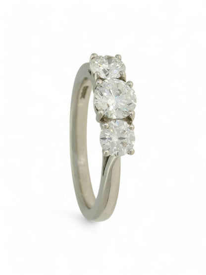 Diamond Three Stone Ring 1.47ct Certificated Round Brilliant Cut in Platinum