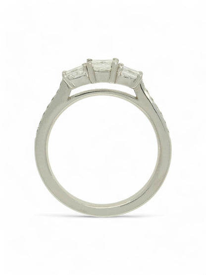 Diamond Three Stone Ring 0.89ct Princess Cut in Platinum with Diamond Shoulders
