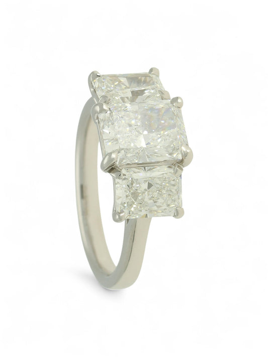 Lab Grown Diamond Three Stone Ring 2.00ct Radiant Cut in Platinum