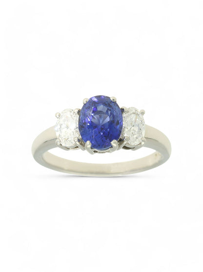 Sapphire & Diamond Three Stone Ring in Platinum