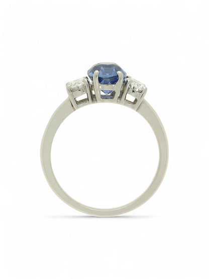 Sapphire & Diamond Three Stone Ring in Platinum