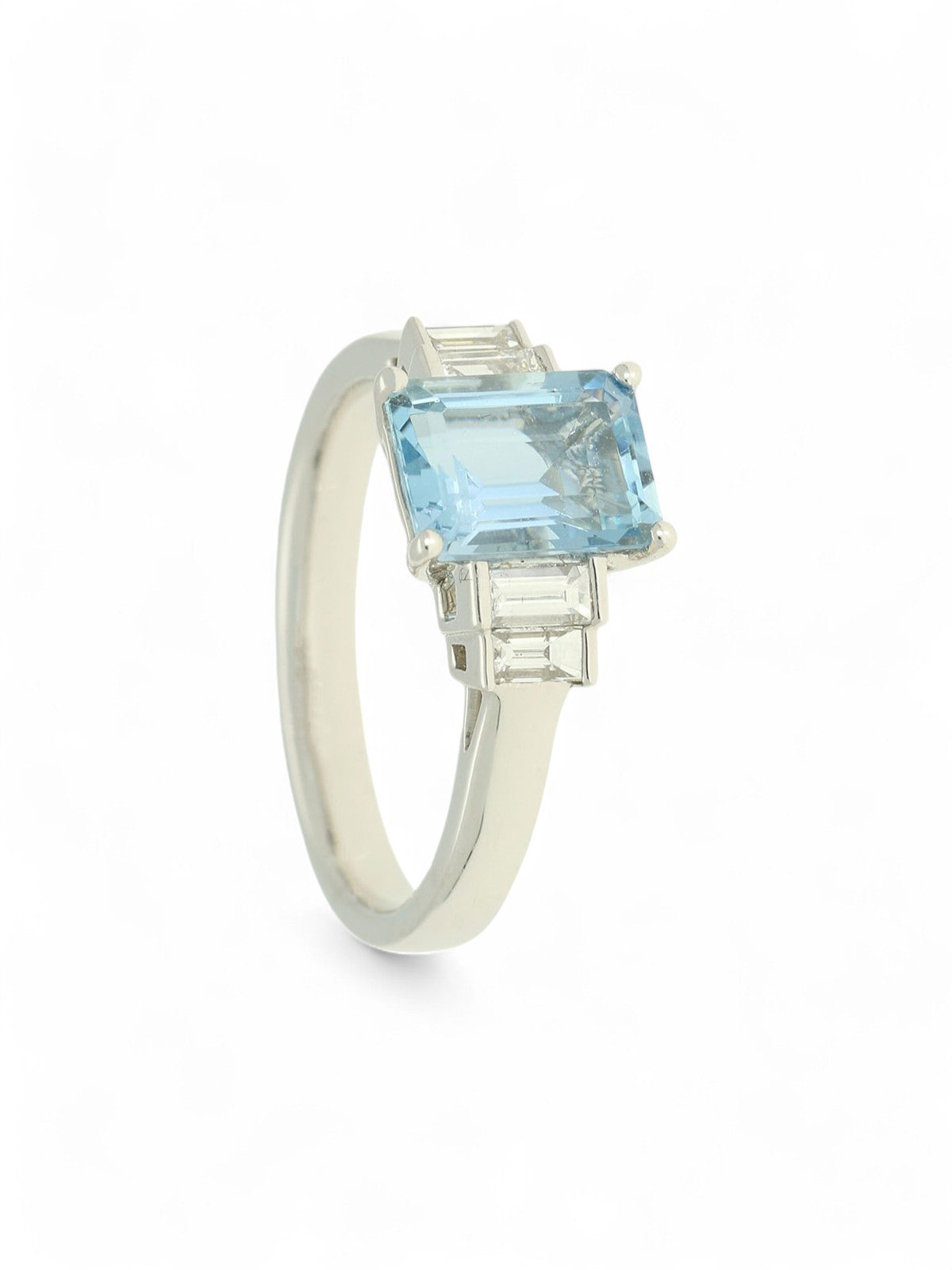 Aquamarine & Diamond Emerald Cut Five Stone Ring in Platinum