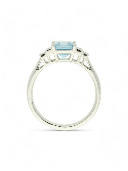 Aquamarine & Diamond Emerald Cut Five Stone Ring in Platinum