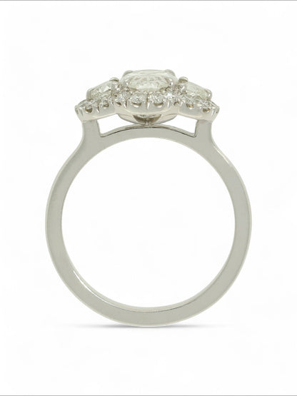 Diamond Cluster Ring 1.76ct Certificated Oval & Half Moon Cut in Platinum