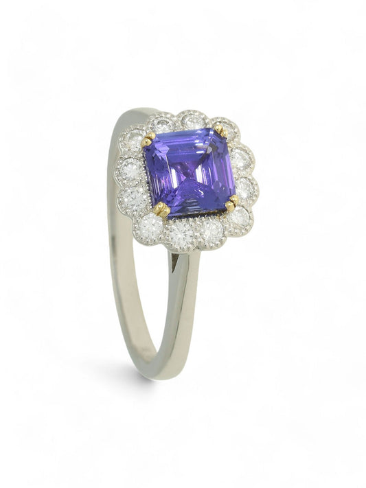 Tanzanite & Diamond Cluster Ring in Platinum and 18ct Yellow Gold