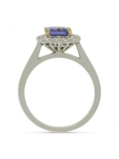 Tanzanite & Diamond Cluster Ring in Platinum and 18ct Yellow Gold