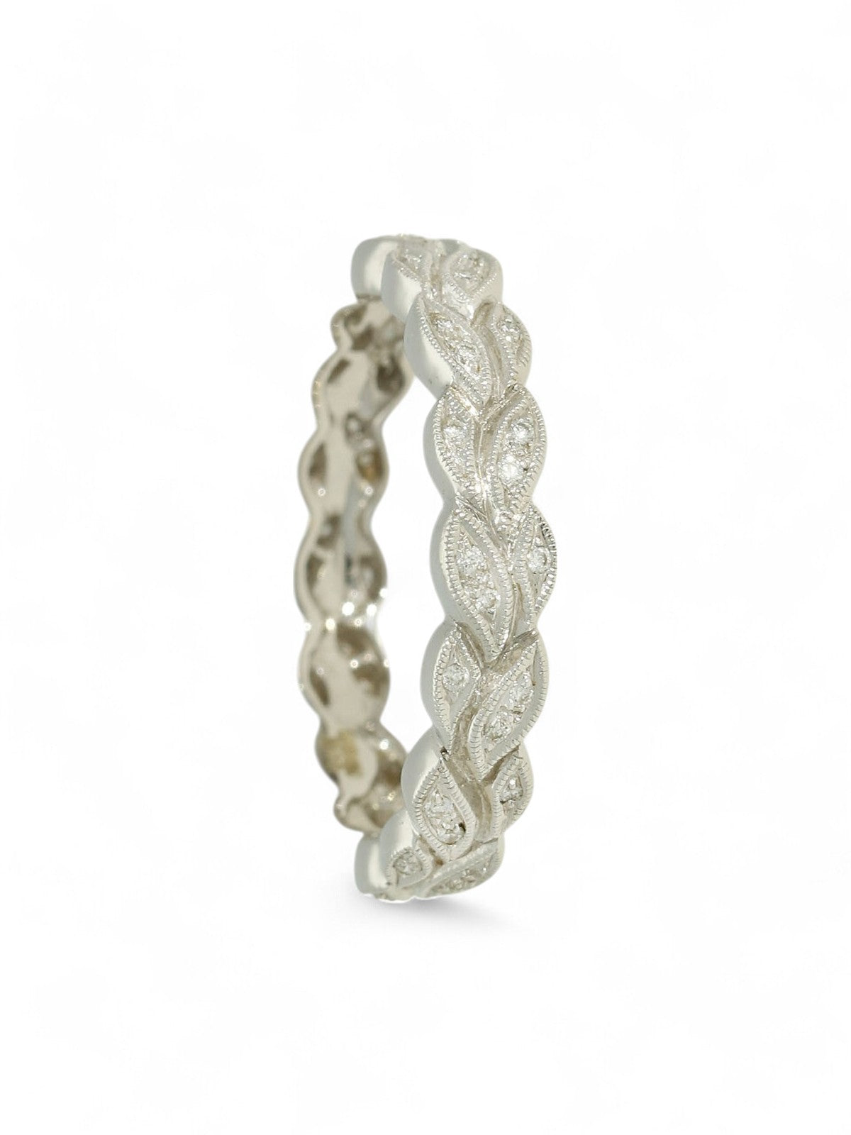 Diamond Leaf Design Wedding Ring in 18ct White Gold