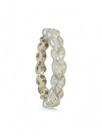 Diamond Leaf Design Wedding Ring in 18ct White Gold