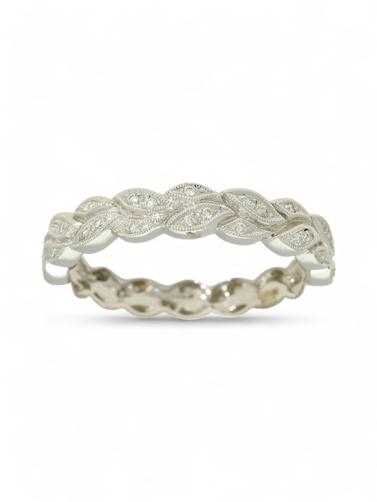 Diamond Leaf Design Wedding Ring in 18ct White Gold