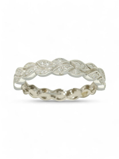 Diamond Leaf Design Wedding Ring in 18ct White Gold