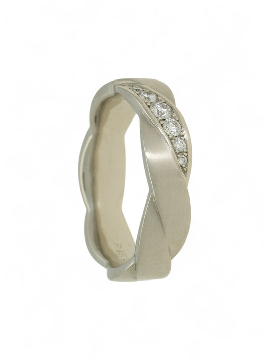 Platinum Diamond Set Wave Design Wedding Ring