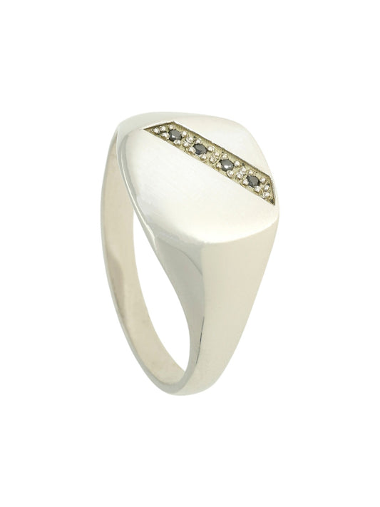 9ct White Gold & Black Diamond Medium Cushion Signet Ring