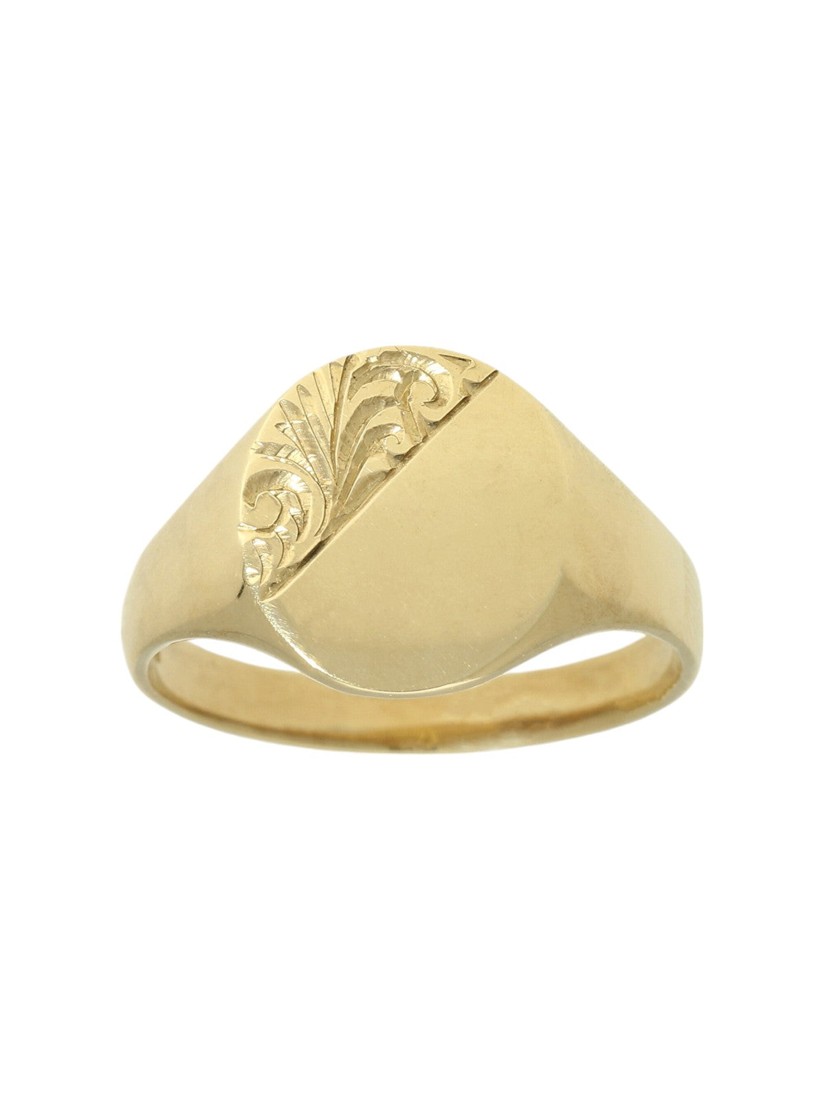 Half Engraved Oval Signet Ring in 9ct Yellow Gold