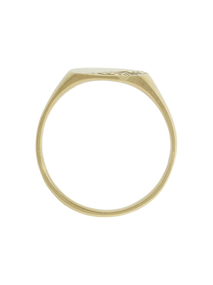 Half Engraved Oval Signet Ring in 9ct Yellow Gold