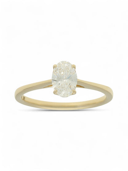 Lab Grown Diamond Solitaire Ring 0.70ct Oval Cut in 9ct Yellow Gold