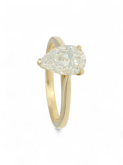 Lab Grown Diamond Solitaire Ring 1.50ct Pear Cut in 9ct Yellow Gold
