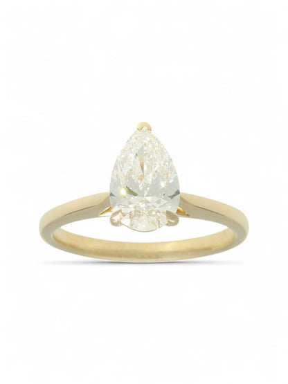 Lab Grown Diamond Solitaire Ring 1.50ct Pear Cut in 9ct Yellow Gold