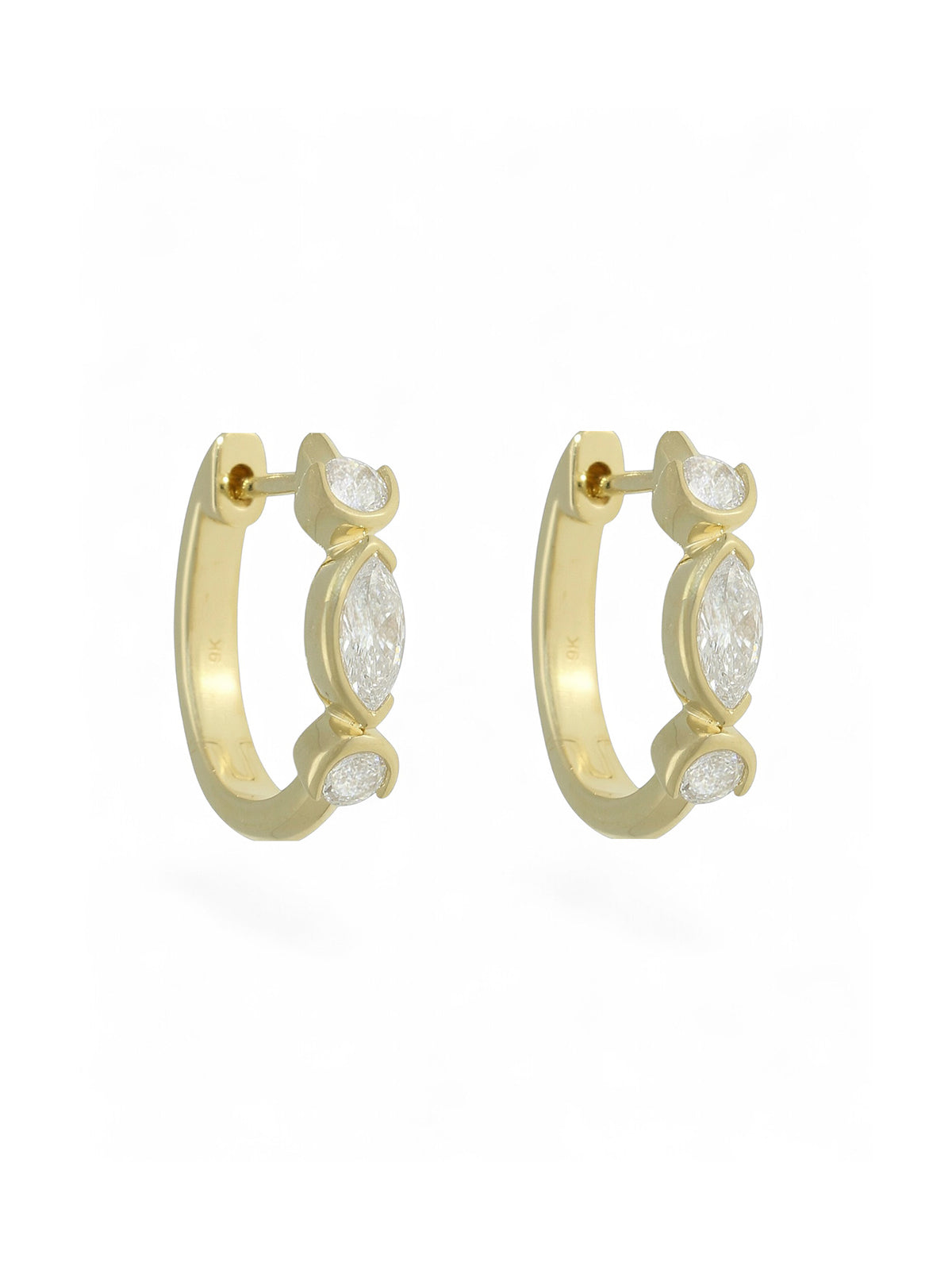 Lab Grown Diamond Hoop Earrings - 0.32ct Marquise & 0.23ct Round Brilliant, 9ct Yellow Gold