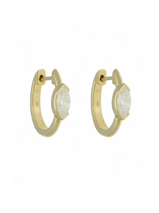 Lab Grown Diamond Hoop Earrings - 0.54ct Marquise, 9ct Yellow Gold