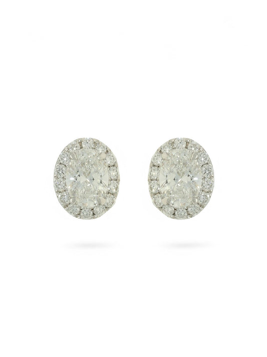 Lab Grown Diamond Halo Earrings 1.00ct Oval Cut in 18ct White Gold