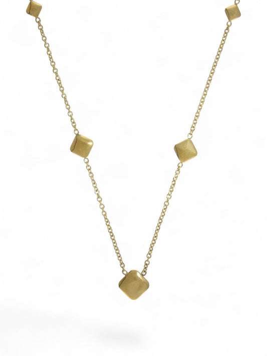 Polished Square Bead Necklace in 9ct Yellow Gold
