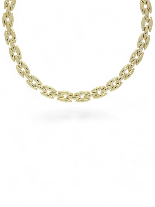 Three Row Marquise Shaped Link Necklace in 9ct Yellow Gold