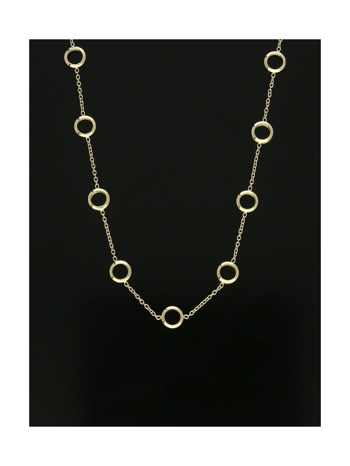 Polished Small Open Circle Station Necklace in 9ct Yellow Gold