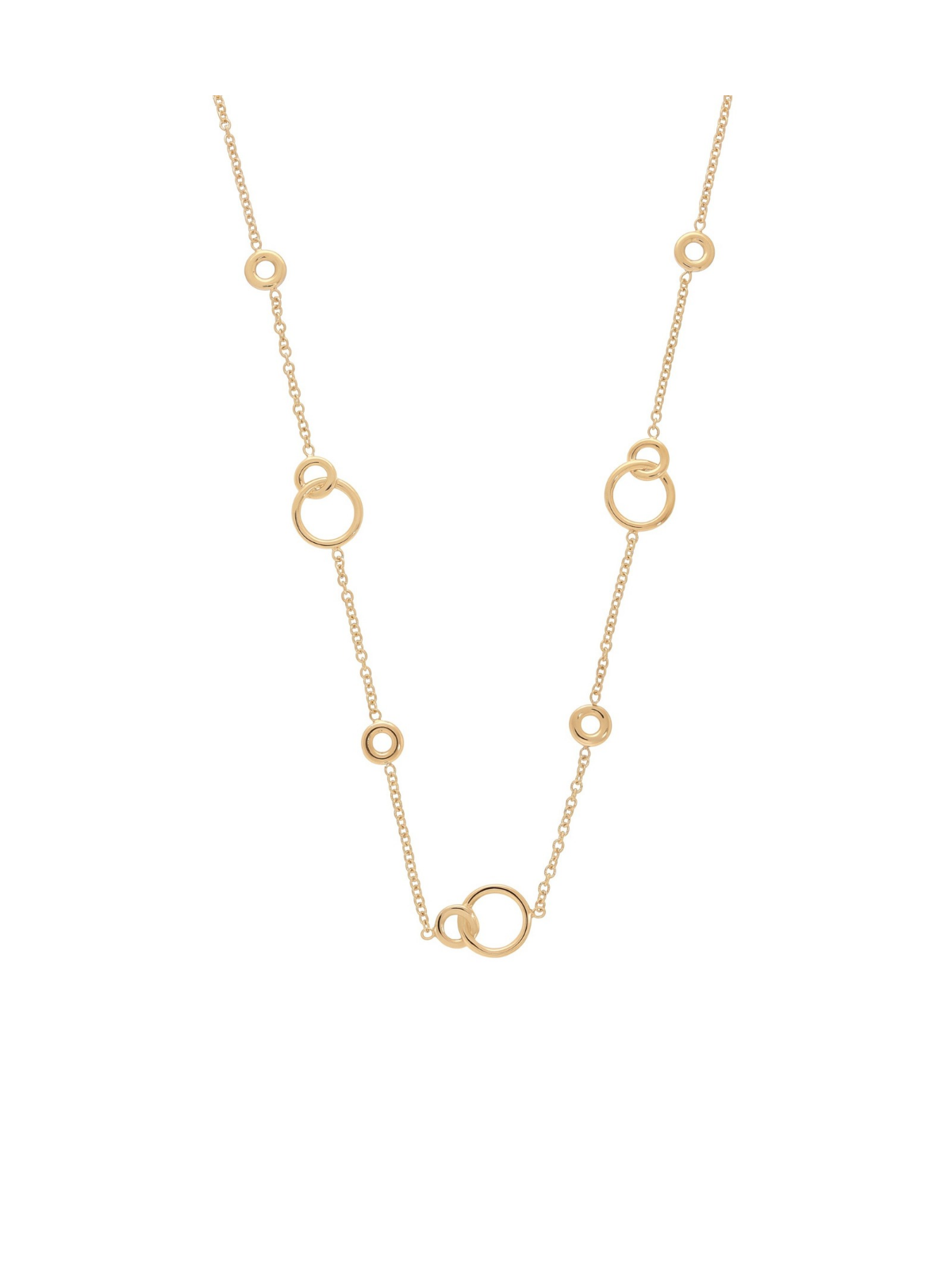 Trace Chain & Open Circle Station Necklace in 9ct Yellow Gold