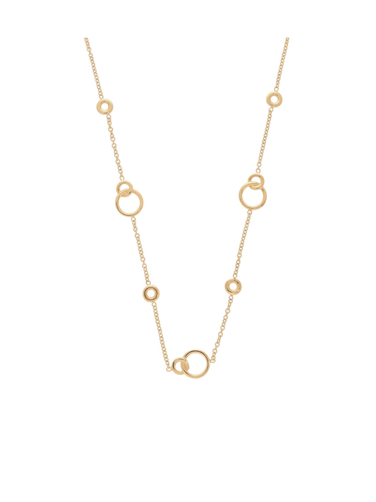 Trace Chain & Open Circle Station Necklace in 9ct Yellow Gold