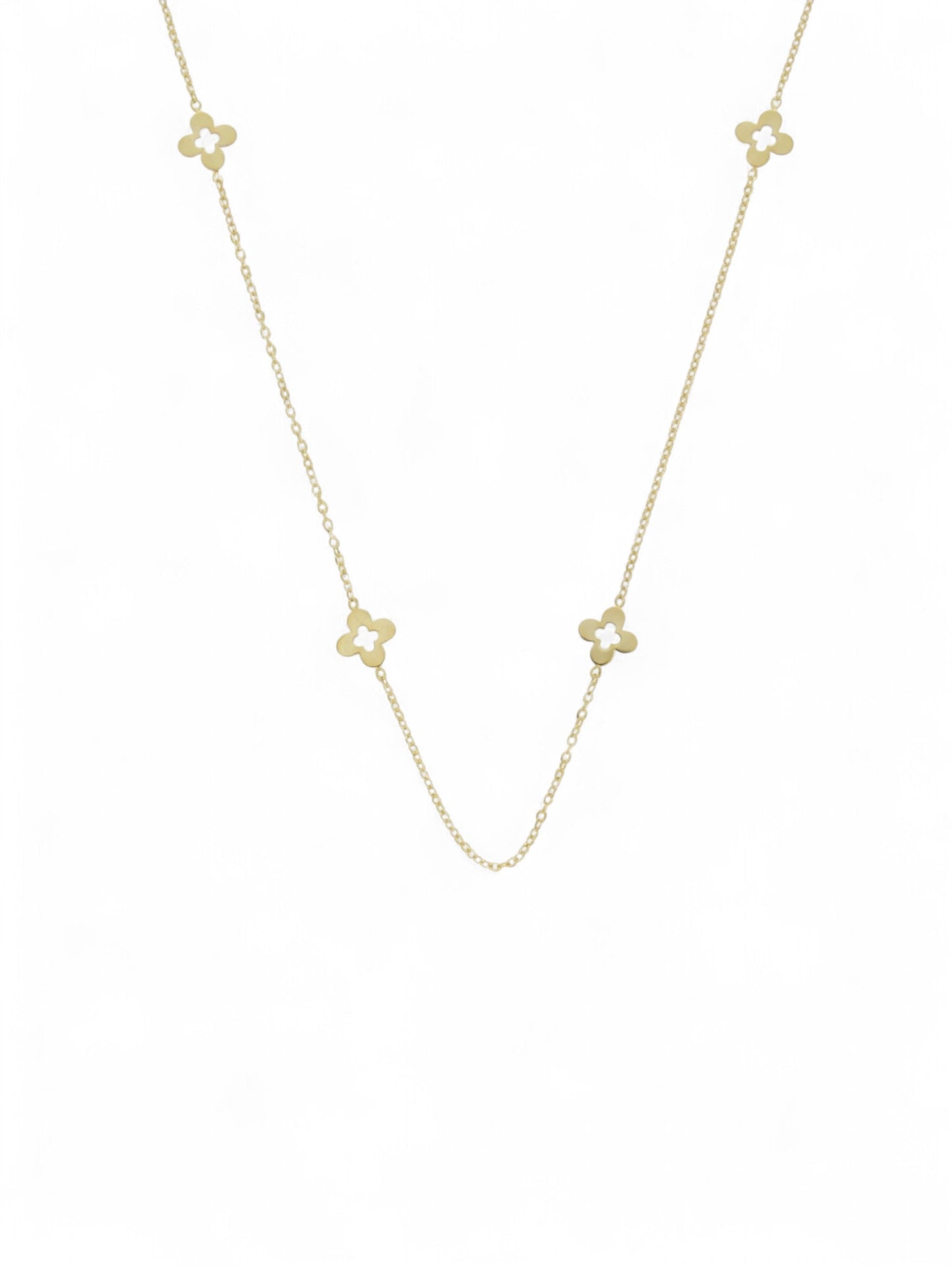 Flowers & Fine Chain Necklace in 9ct Yellow Gold