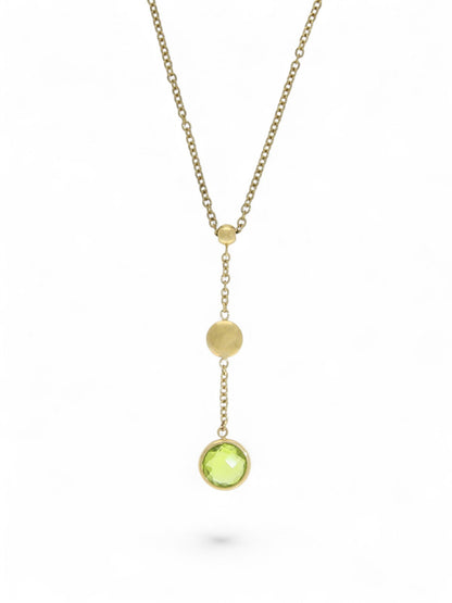 Peridot & Polished Bead Drop Pendant Necklace in 9ct Yellow Gold