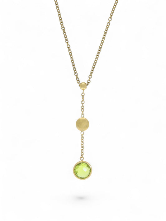 Peridot & Polished Bead Drop Pendant Necklace in 9ct Yellow Gold