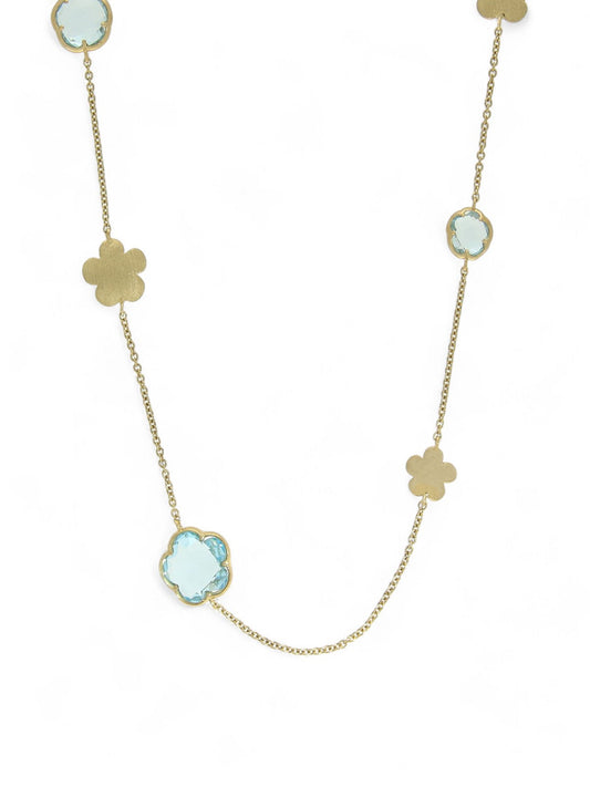 Blue Topaz Flower Necklace in 9ct Yellow Gold