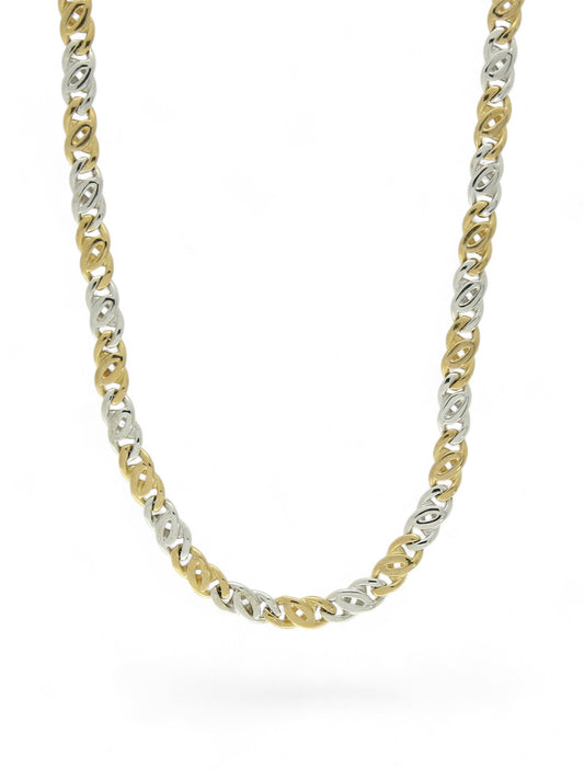 Double Curb Link Necklace in 9ct Yellow and White Gold