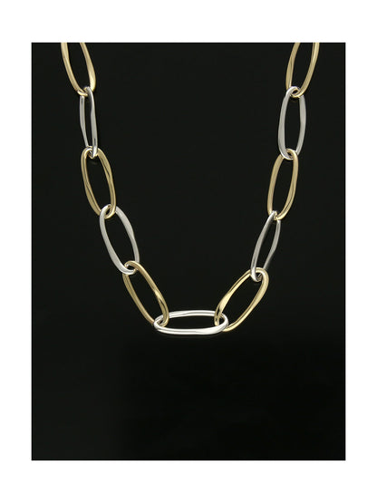 Polished Open Wavy Oval Link Necklace in 9ct Yellow & White Gold