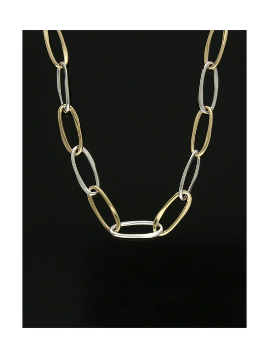 Polished Open Wavy Oval Link Necklace in 9ct Yellow & White Gold