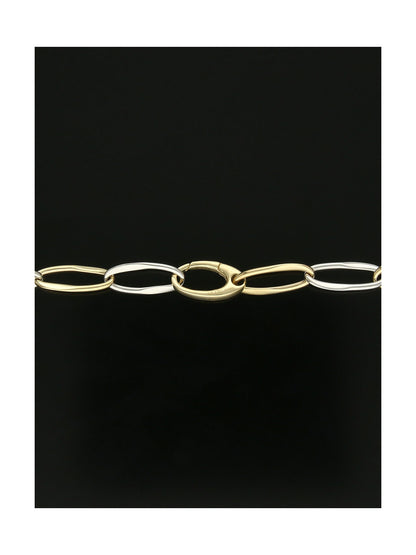 Polished Open Wavy Oval Link Necklace in 9ct Yellow & White Gold