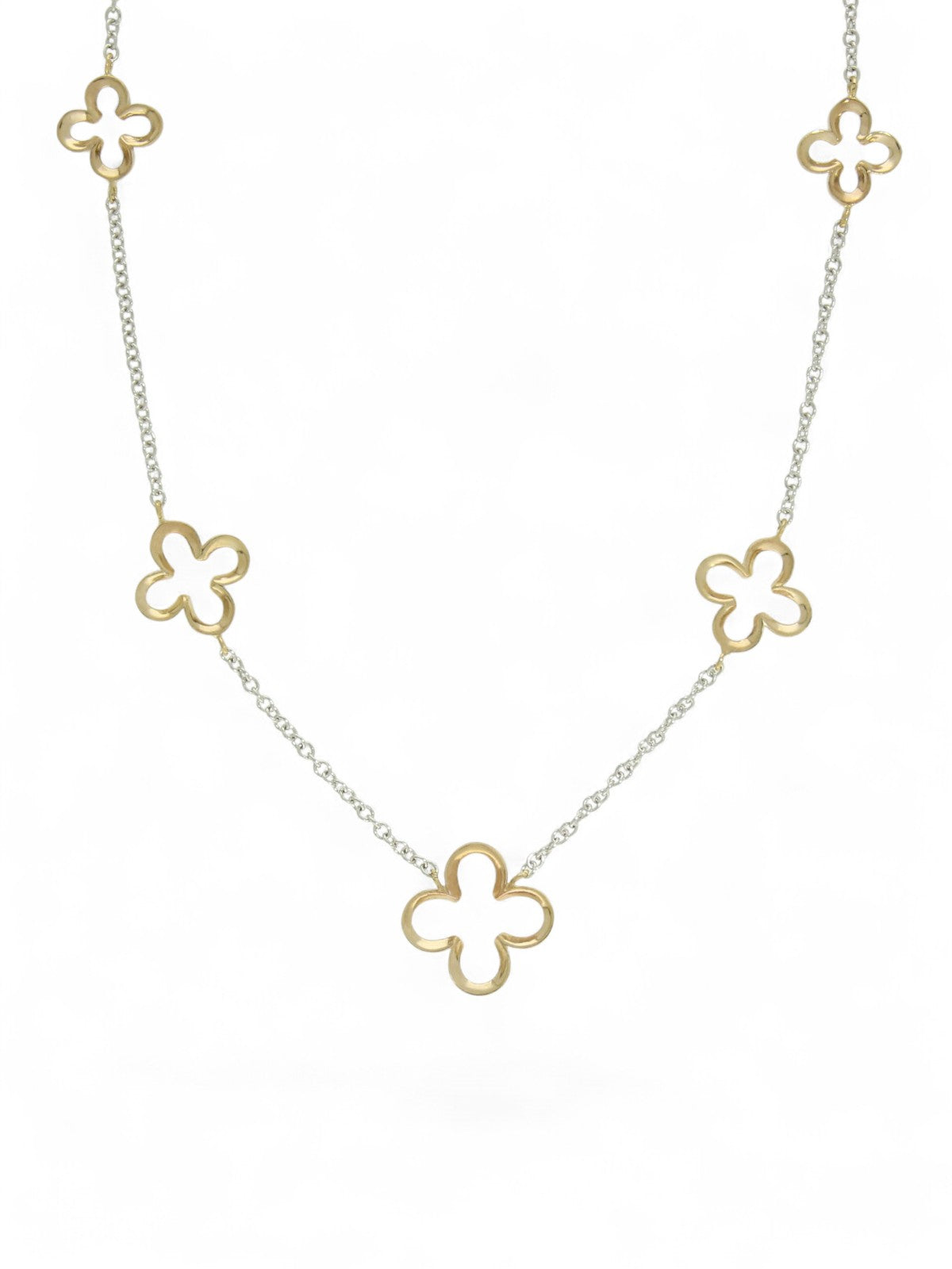 Open Flower Necklace in 9ct Yellow & White Gold