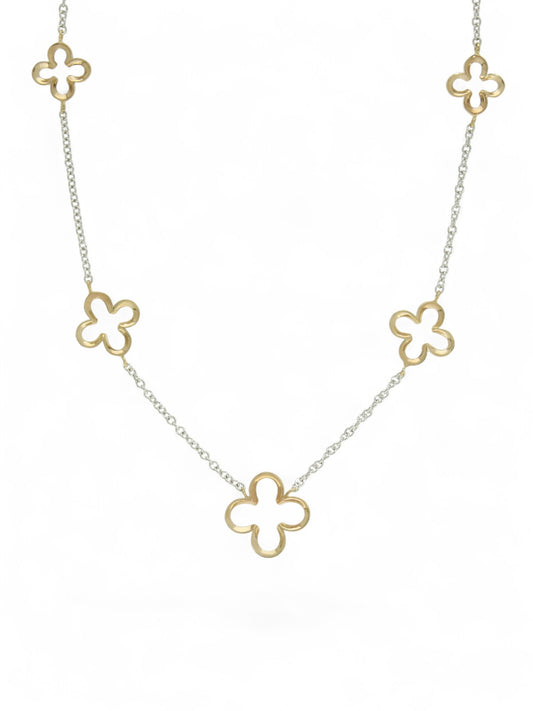Open Flower Necklace in 9ct Yellow & White Gold
